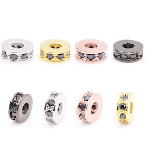 5pcs/lot 7.5*3mm CZ Micro Pave Round Cubic Zirconia Rondelle Spacer Beads for DIY Bracelet Jewelry Making Rose Gold Black Silver