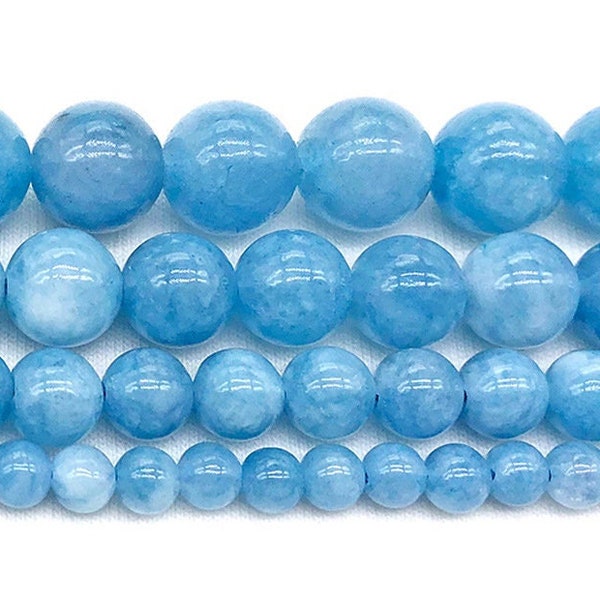 1 Full Strand 15.5" Loose Round Stone Created Blue Aquamarine Color Chalcedony Gemstone Beads for DIY Jewelry Making 4mm 6mm 8mm 10mm 12mm