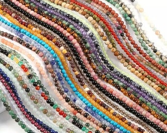 1 Full Strand Assorted 3mm 105pcs Small Natural Loose Semi Precious Polished Round Gemstone Seed Stone Beads for DIY Jewelry Making 15.5"