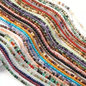 1 Full Strand Assorted 3mm 105pcs Small Natural Loose Semi Precious Polished Round Gemstone Seed Stone Beads for DIY Jewelry Making 15.5&quot;