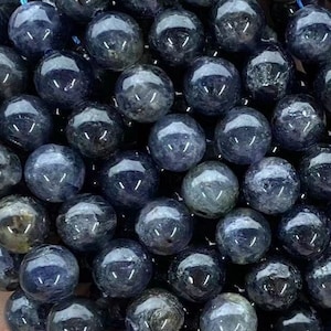 1 Full Strand 15.5&quot; Genuine Natural Gems Loose Round Healing Blue Lolite Stone Smooth Iolite Gemstone Beads for DIY Jewelry Making