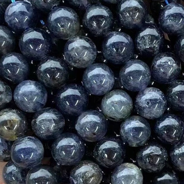1 voller Strang 15.5 "echte natürliche Edelsteine lose runde Healing Blue Lolite Stein glatte Iolite Edelstein-Perlen für DIY Schmuckherstellung