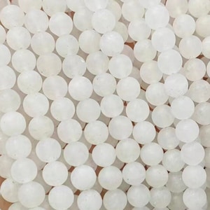 1 Full Strand 15.5&quot; Genuine Natural Loose Round Frosted Semi Precious Matte White Jade Dull Gemstone Mala Beads for DIY Jewelry Making