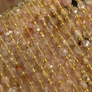 Natural Faceted Citrine Coin Beads 6mm, DIY Jewelry Making, 15” Strand