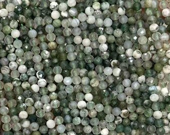 2/3/4mm Genuine Natural Shining Loose Micro Round Faceted Healing Energy Tree Agate Gemstone Crystal Seed Stone Beads Full Strand 15"