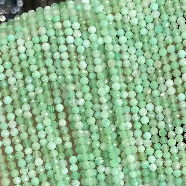 1 Full Strand 2/3/4mm AAA Grade Genuine Natural Loose Semi Precious Round Micro Faceted Healing Chrysoprase Gemstone Stone Beads 15.5"