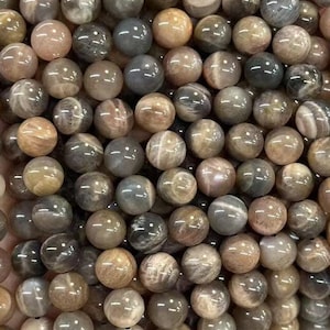 Full Strand Natural Loose Genuine Round Semi Precious Natural Smooth Black Chocolate Moonstone Mala Gemstone Beads 4mm 6mm 8mm 10mm 12mm 15"