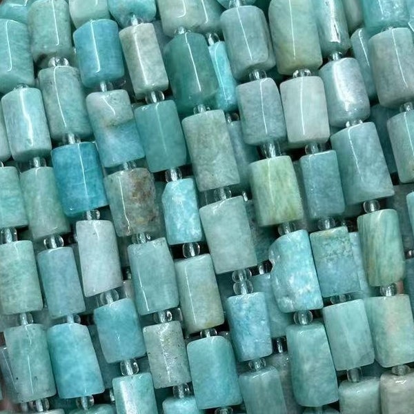 7X12mm Genuine Natural Raw Material Russian Amazonite Gemstone Cylinder Tube Barrel Shape Stone Beads for Jewelry Making 15"