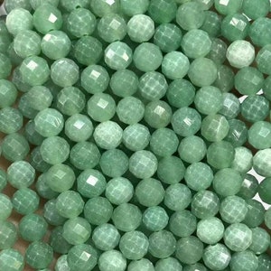 8mm Genuine Natural Round Micro Faceted Light Green Aventurine Stone Gemstone Beads for Handmade DIY Jewelry Making Full Strand 15.5&quot;