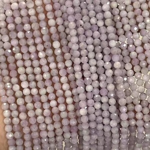 Micro Faceted Kunzite Beads Full Strand Genuine Authentic Natural Loose Semi Precious Real Round Spodumene Gemstone Healing Stone Beads 15&quot;