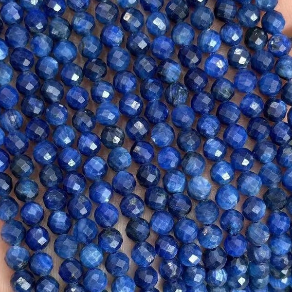 2/3/4 / 5mm echte natürliche lose Halb kostbare Mikrorunde facettierte blaue Kyanit-Edelstein-Rocailles-Perlen für Schmuckherstellung voller Strang 15 "