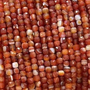 4mm Genuine Natural Loose Tiny Faceted Cube Dice Square Red Carnelian Lace Agate Gemstone Beads Stone for DIY Jewelry Making Full Strand 15&quot;