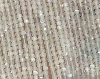 2/3/4mm Genuine Real Natural Loose Faceted Cube Dice Square White Moonstone Healing Gemstone Beads for Jewelry Making Full Strand 15"