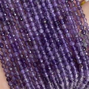 2mm 3mm 4mm Genuine Natural A Grade Micro Round Faceted Healing Amethyst Gemstone Mini Stone Beads for Jewelry Making Full Strand 15&quot;