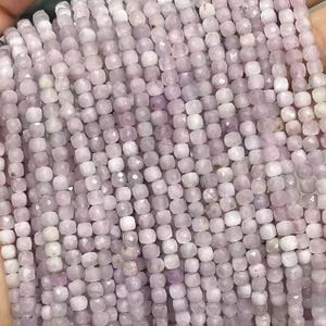 Genuine Natural Loose Micro Faceted Cube Dice Square Kunzite Spodumene Stone Healing Gemstone Beads for DIY Jewelry Making Full Strand 15“