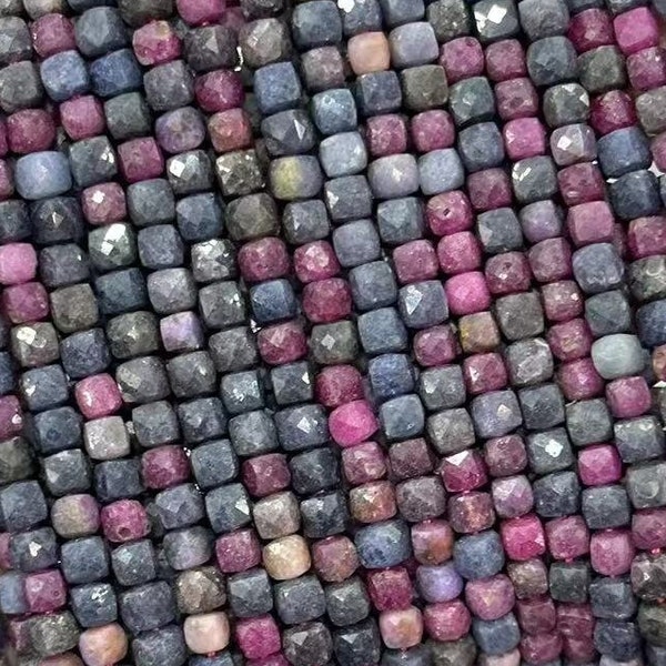 2/3/4mm Genuine Real Natural Faceted Cube Dice Square Ruby Sapphire Mixed Beads Stone Gemstone Beads for DIY Jewelry Making Full Strand 15"