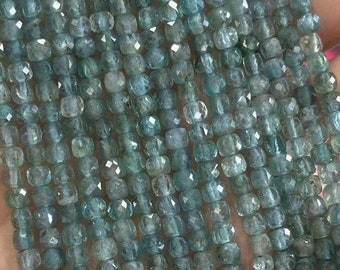 4mm Genuine Natural Micro Faceted Cube Dice Square Light Blue Transparent Apatite Gemstone Stone Beads for Jewelry Making Full Strand 15"