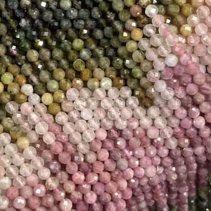 2mm 3mm 4mm Genuine Real Natural Gradient Shade A Grade Multicolor Faceted Tourmaline Loose Micro Round Gemstone Stone Beads Full Strand 15&quot;