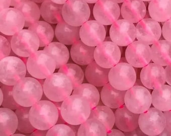 1 rang complet de 15,5 pouces de qualité A, véritables perles rondes semi-précieuses de quartz rose, naturelles, rondes, 4 mm 6 mm 8 mm 10 mm 12 mm