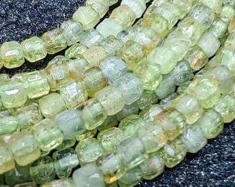 Natural Tsavorite Green Garnet Cube Beads: 2mm 15 Inches Gemstone Strand