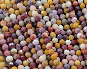 1 brin complet de 2/3/4 mm, véritable mini-perles rondes naturelles, micro-facettes, mookaite scintillantes, pour la fabrication de bijoux à bricoler soi-même, 15,5 pouces