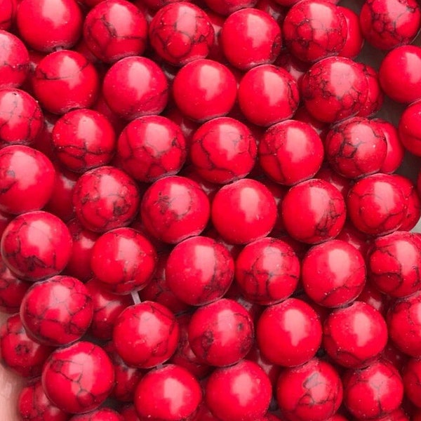 1 Full Strand 15.5" Natural Loose Round Semi Precious Synthetic Red Turquoise Gemstone Beads 4mm 6mm 8mm 10mm 12mm