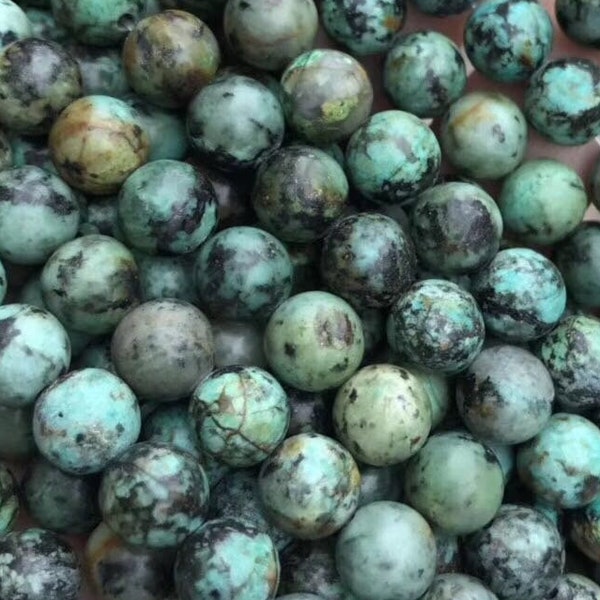 1 brin complet véritable naturel rond semi-précieux naturel lisse Turquoise africaine perles de pierres précieuses 4 mm 6 mm 8 mm 10 mm 12 mm