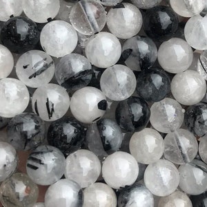 Genuine Natural Loose Genuine Round Semi Precious Natural Smooth Black Rutilated Quartz Gemstone Beads 2/3/4/6/10/12mm Full Strand 15&quot;