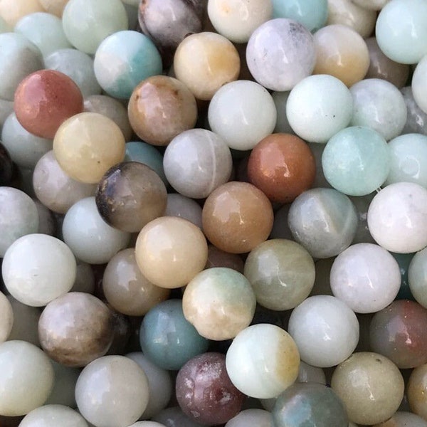 1 Full Strand 15.5" Natural Loose Round Semi Precious Natural Smooth Amazonite Gemstone Stone Beads 4mm 6mm 8mm 10mm 12mm