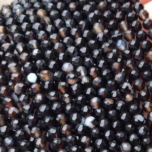 1 Full Strand 2/3/4mm Natural Loose Semi Precious Micro Round Faceted Black Lace Striped Agate Gemstone Seed Stone Beads for Jewelry Making