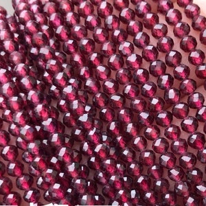 1 Full Strand 2/3/4mm Small Natural Loose Semi Precious Polished Micro Round Faceted Garnet Gemstone Stone Beads for Jewelry Making 15.5&quot;