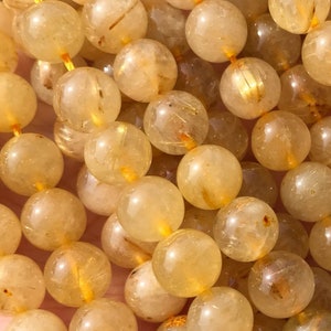 Genuine Natural Loose Round Smooth Gold Rutilated Quartz Gemstone Beads 4mm 6mm 8mm 10mm Full Strand 15"