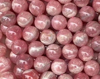 1 Full Strand 15.5" Loose Round Stone Smooth 5A Genuine Grade Real Natural Argentina Rhodochrosite Gemstone Beads for DIY Jewelry Making