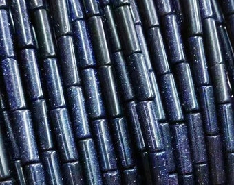 4X13mm Blauwe Zandsteen 1 Volledige Strand Losse Cilinder Buisvormige Dunne Lange Edelsteen Pijp Buis Stenen Kralen voor Sieraden Maken Accessoires 15"