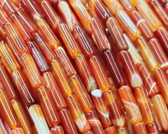 4X13mm Carnelian Tubular Natural Loose Cylinder Thin Long Red Sardonyx Lace Agate Gemstone Pipe Tube Beads for DIY Jewelry Making 15"