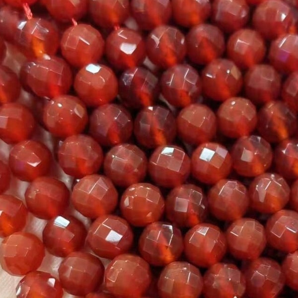 Véritables perles de pierre de guérison rondes micro-facettes en cornaline rouge de qualité 4/6/8/10 mm pour la fabrication de bijoux à bricoler soi-même brin complet 15"