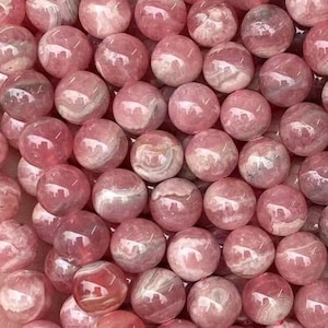 1 Contas de pedra redonda solta de 15,5" com fio inteiro, lisas, grau 5A, genuínas, naturais, de rodocrosita argentina, para fabricação de joias faça você mesmo
