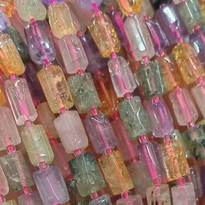 8X11mm Full Strand Genuine Natural Multi Color Mixed Crystal Gemstone Cylinder Tube Barrel Shape Stone Healing Beads for Jewelry Making 15&quot;