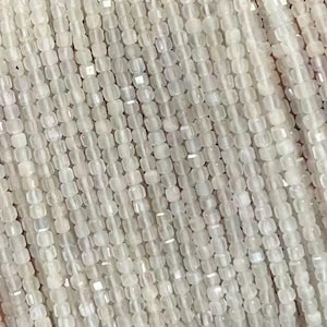 2/3/4mm Genuine Real Natural Loose Faceted Cube Dice Square White Moonstone Healing Gemstone Beads for Jewelry Making Full Strand 15&quot;