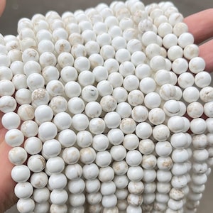 1 Full Strand 15" Genuine Natural Loose Round Smooth White Magnesite Turquoise Stone Gemstone Mala Beads for DIY Jewelry Making 6mm 8mm 10mm