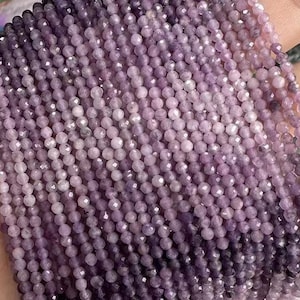 1 Full Strand 3mm 4mm Genuine Natural Loose Micro Faceted Round Gradient Color Lepidolite Gemstone Lilac Jasper Stone DIY Beads 15.5&quot;