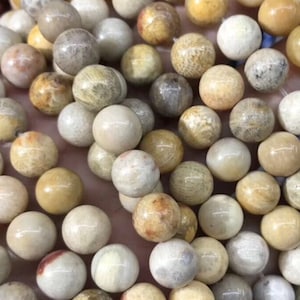 1 brin complet 15,5 po. véritable naturel lâche rond lisse corail cicatrisant fossile jaspe chrysanthème pierre perles de pierres précieuses 4 mm 6 mm 8 mm 10 mm 12 mm