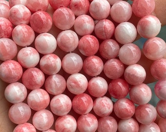 Cadena completa de 15" de cuentas redondas sueltas de calcedonia color rojo coral para la fabricación de joyas DIY (4 mm, 6 mm, 8 mm, 10 mm, 12 mm, 14 mm, 16 mm).