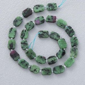 Natural Ruby Zoisite Beads 8x12mm Flat Rectangle Fuchsite Gemstone for DIY Jewelry Making
