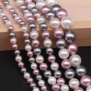 1 Full Strand 15.5" Loose Round Popular Fashion Multicolor Pink Gray Ivory White Mixed Shell Pearl Beads High Luster 6mm 8mm 10mm 12mm