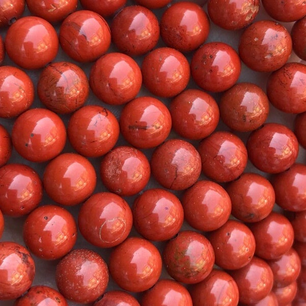 1 brin complet de 15,5 po., véritables perles rondes, semi-précieuses, naturelles, jaspe rouge, 2/3/4/6/8/10/12 mm