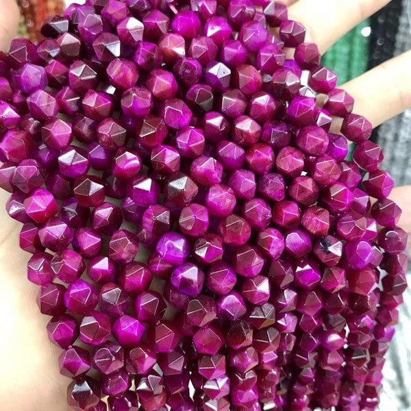 1 Full Strand 15.5 « Genuine Natural Loose Star Cut Faceted A Grade Magenta Tiger Eye Gemstone Stone Beads for Jewelry Making 6mm 8mm 10mm