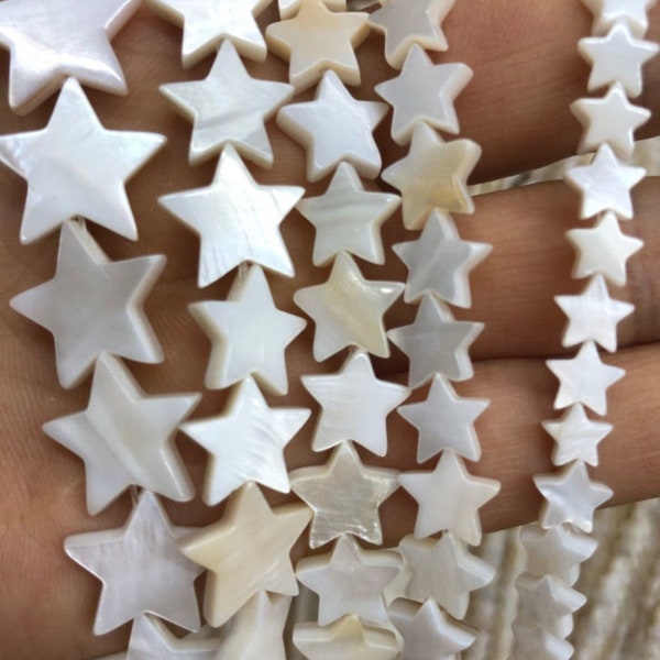 1 Full Strand 15.5" Loose Real Natural Round White Mother Of Pearl Flat Star MOP Iridescent Shell Beads for DIY Jewelry Making 6/8/10/12mm