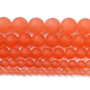 1 Full Strand 15.5&quot; Loose Round Matte Frosted Orange Shadow Jade Chalcedony Stone Beads for DIY Jewelry Making Findings 4/6/8/10/12mm