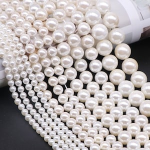 Perle di polvere di conchiglia bianca avorio, rotonde, alla moda, sciolte, ad alta lucentezza, da 2 mm, 3 mm, 4 mm, 5 mm, 6 mm, 8 mm, 10 mm, 12 mm, 14 mm, filo intero da 15,5".